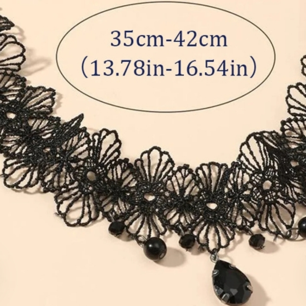NEW! SEXY BLACK LACE & JEWELS CHOKER NECKLACE - Flirty Gift - Picture 4 of 7